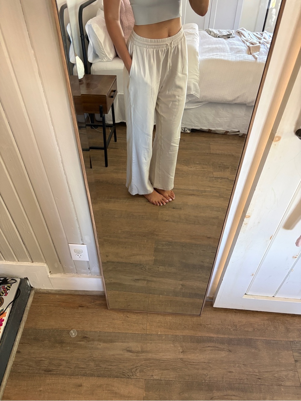 Beige Wide-Leg Lounge Pants